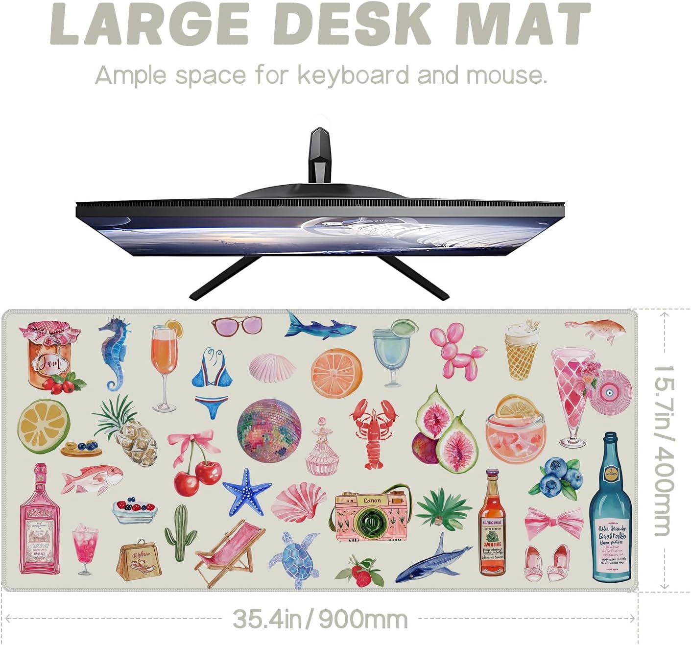 Desk Mat,XXL Extended Large Mouse Pad,Gaming Mousepad with Stitched Edge,Non-Slip Rubber Base Keyboard Desk Pad for Home Office Study Game (Colorful Stickers)