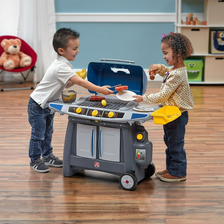 Step2 Sizzle Smoke Barbecue Blue Toddler Grill Playset with 15