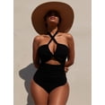 thumbnail image 2 of URSOFINE Women's One Piece Swimsuit Halter Neck Ruched Tummy Control Slimming Swimwear Cutout High Cut Bathing Suit for Beach, 2 of 4