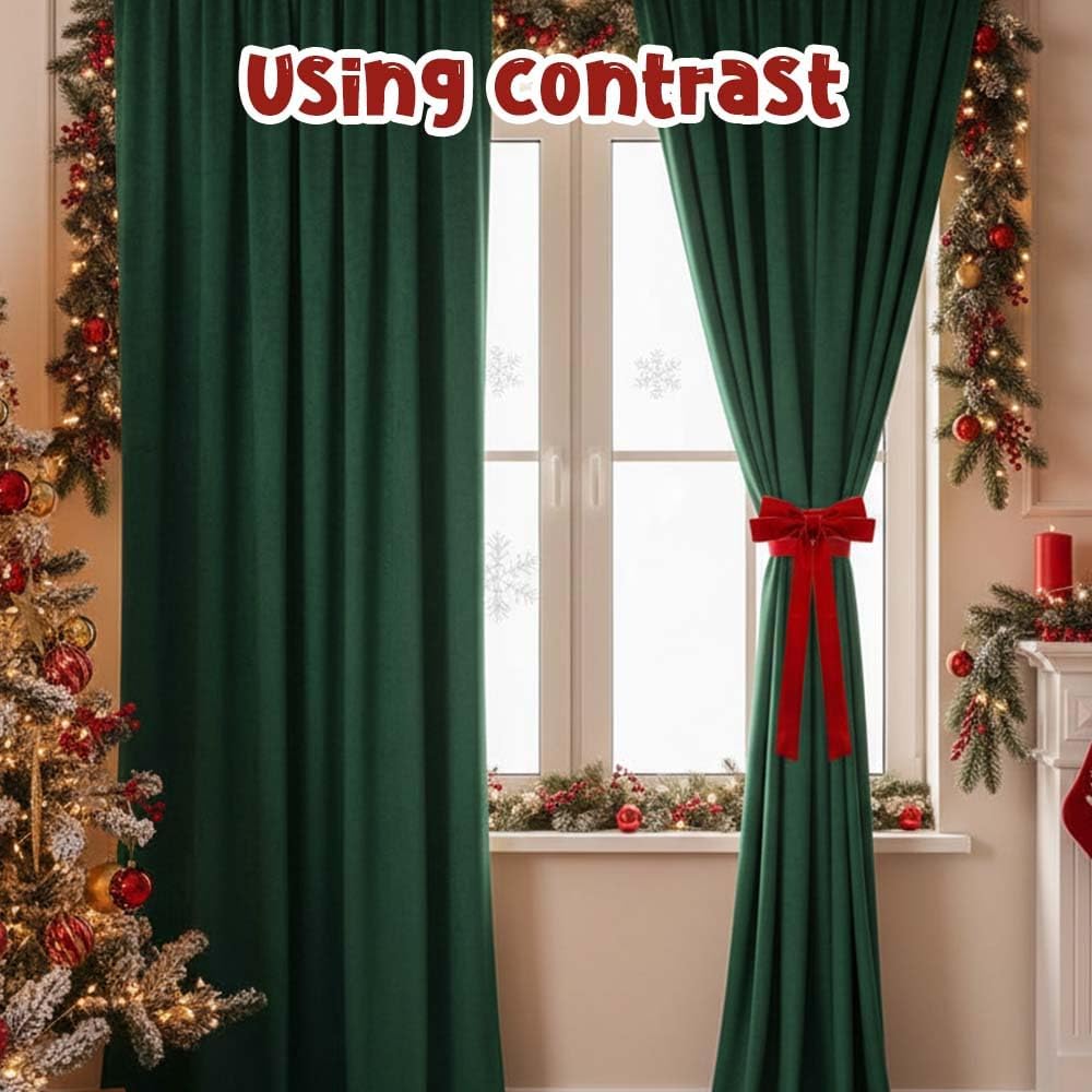 Christmas Curtain Tieback with Red Velvet Bow - Decorative Holiday Holders 19.7x15.7 Inch for Festive Home Decor, Perfect for Christmas Living Room, Window, Mantel