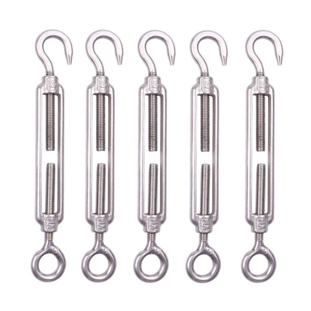 Paquete de 5 tensores de alambre de acero inoxidable M6 con gancho y ojal ajustables para cuerda de jardín, cuerda de escalada, cerca, catenaria, escalador, planta, cadena de tendedero ER