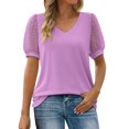 thumbnail image 2 of iHengLiXing Clearance Plus Size Spring Tops for Womens Dressy Casual Fashion women Causal V-Neck Vintage Solid Blouse Short Sleeve T-Shirt Summer Tops Purple XL, 2 of 7