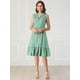thumbnail image 3 of Vestido Camisero Con Dobladillo Volantes Botones Abajo Cuello Campamento Para Mujer  Verde Azulado S, 3 of 6
