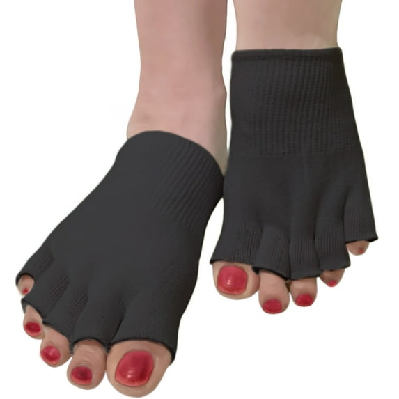Gel Lined Open Toe Separator Compression Sock Toe Straightener - 1 Pair Toe Separating Spacer - One Size Fits Most - Free Branded Eyeglass Pouch (Black)