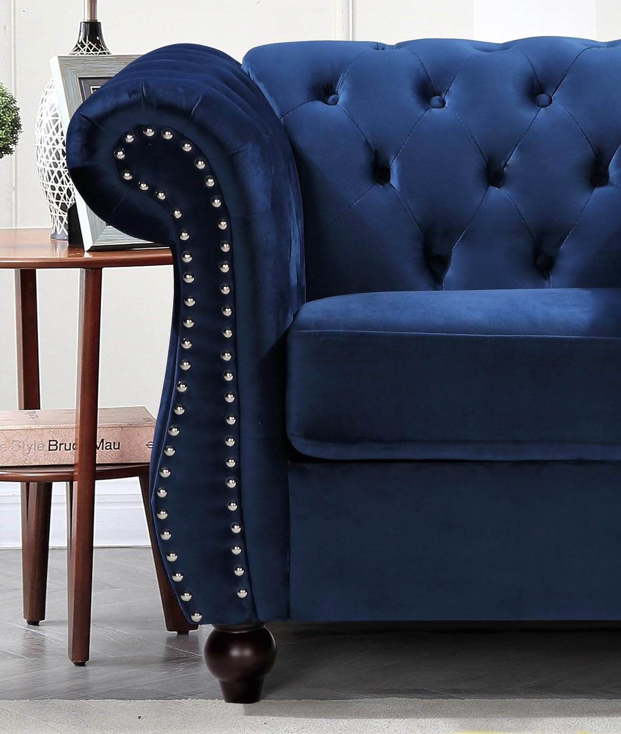US Pride Furniture Chester 40.55 in. Wide Rolled Arm Velvet Modern Straight living Room Chair, Dark Blue