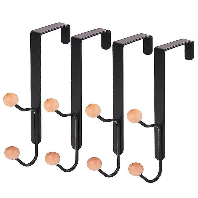 4packs Over The Door Double Hanger Hooks, Sturdy Over Door Wooden Hooks Holds, Over The Door Hooks Banmo