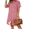 thumbnail image 2 of Gamivast Shirt Dresses for Women Button Down Collared Short Sleeve Casual Dresses Loose Tunic Dress Vertical Striped Pockets Mini Work Office Summer Beach, 2 of 8