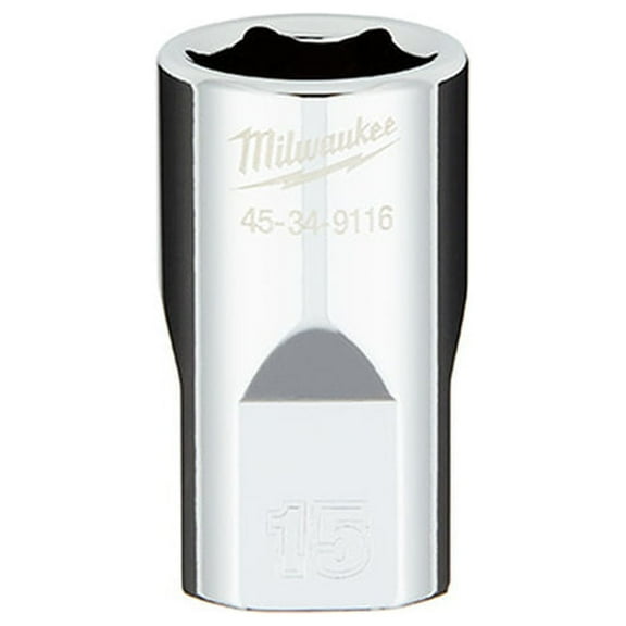 Pack of 1, Milwaukee 45-34-9116 1/2 Drive 15Mm Metric 6-Point Socket with Four Flat Sides
