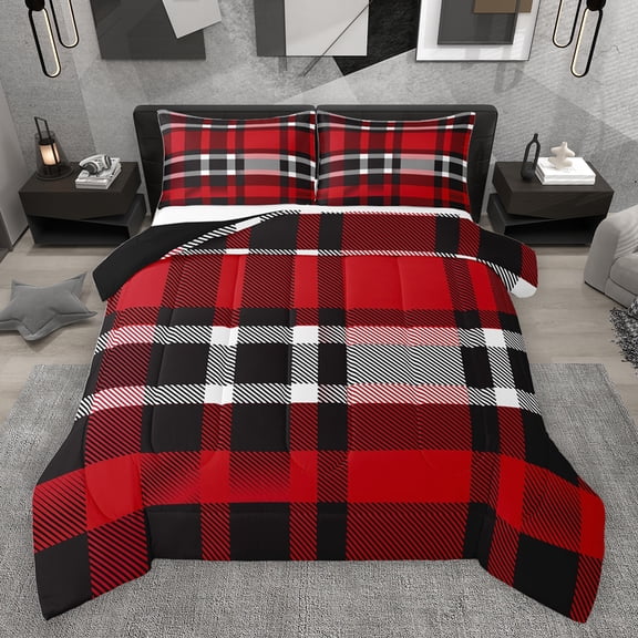 jejeloiu Red Black Stripes Bedding Comforter Set,Modern Abstract Geometric Twin Comforter Sets,Minimlasim Plaid Grid Bedding Set For Boys Kids,Luxury Bedroom Decor Reversible,2 Pieces