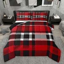 jejeloiu Red Black Stripes Bedding Comforter Set,Modern Abstract Geometric Twin Comforter Sets,Minimlasim Plaid Grid Bedding Set For Boys Kids,Luxury Bedroom Decor Reversible,2 Pieces