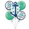 Anagram International Sea Sand Sun Balloon Bouquet, 5 Pieces, with a Giant Anchor Balloon and Round Foil Balloons