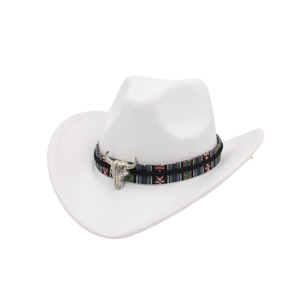 Minnieouse Sombrero formal de estilo étnico único, transpirable y ligero, sombrero de vaquero occidental de cachemira Sombreros blanco
