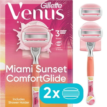 Venus Miami Sunset ComfortGlide Razor for Women, 3 blades, Manual Razor, Handle   2 Razor Blade Refills, Pink