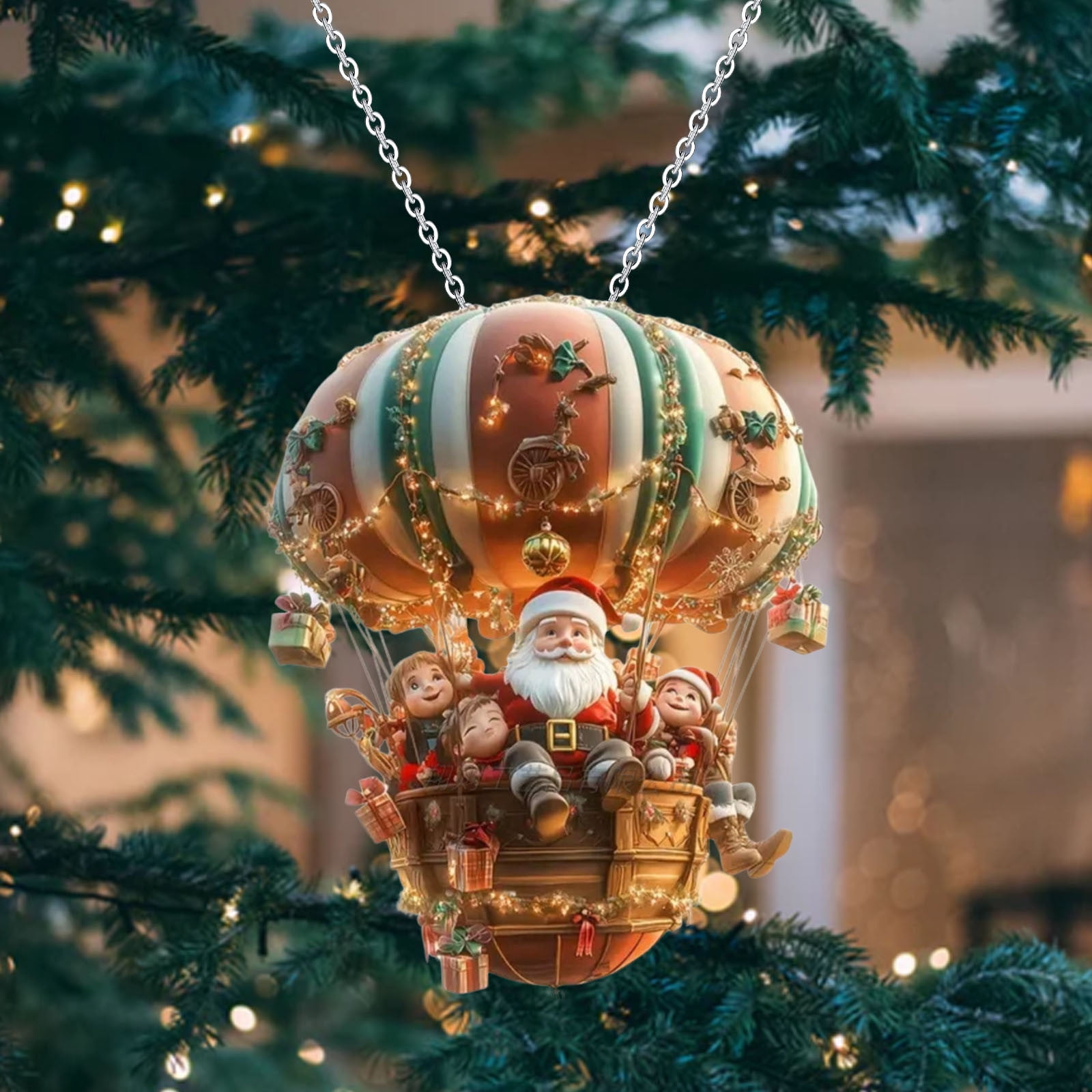 Flat Acrylic Ornament Christmas Decor Santa Hot Air Balloon 3D Laser