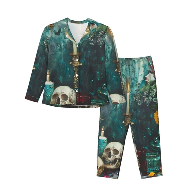 Fotbe Baroque Floral Still Life Conjunto de Pijama de Manga Larga para Mujer con Estampado, Ropa de Dormir de 2 Piezas, Conjunto de Casa Suave y Cómodo con Bolsillos-Large