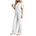 thumbnail image 5 of AnuYalue 2 Piece Pajama Sets for Women Dressy Casual Short Sleeve Tops Wide Leg Pants Loungewear Set Solid Travel Outfits, 5 of 8