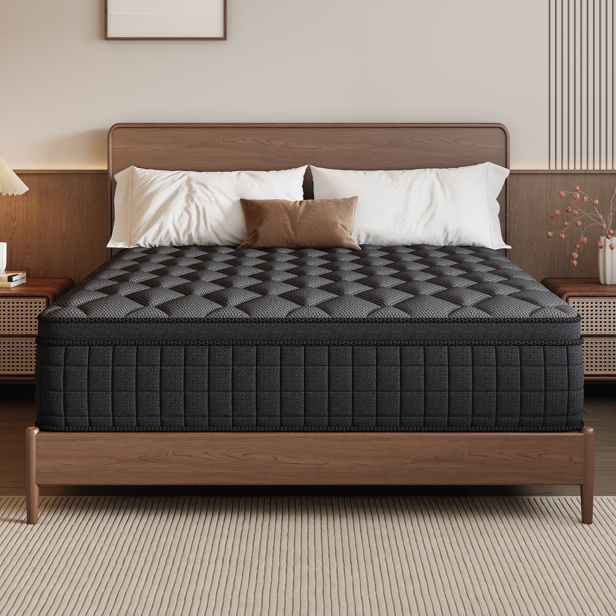gunugu 12 inch Queen Hybrid Mattress in a Box, Cooling Gel Memory Foam Mattress with Individually Wrapped Pocket Coils, Medium Firm