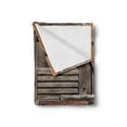 thumbnail image 2 of Rustic Soft Flannel Fleece Blanket, Vintage Wooden Italian Countryside Cottage Door Row Structured Region Style Picture, Cozy Plush for Indoor and Outdoor Use, 50" x 60", Umber Brown, by Ambesonne, 2 of 5