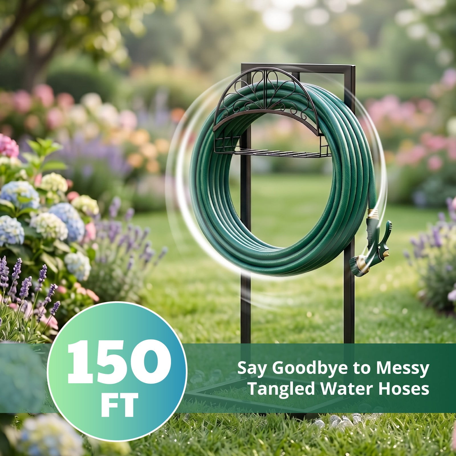Heavy-Duty Freestanding Garden Hose Holder with Storage Basket