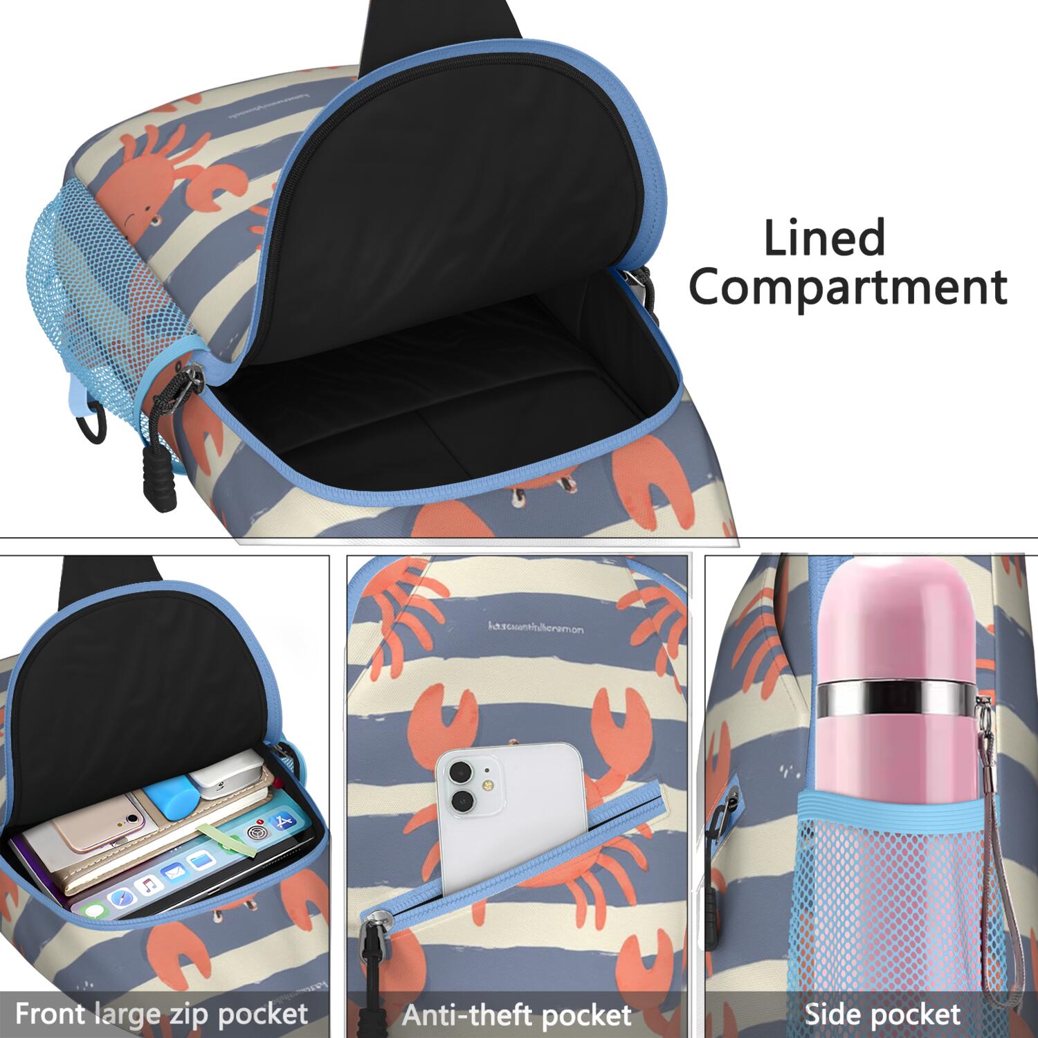 Travel Sling Bag Trendy Sling Backpack Marine Adorable Crab () Gym Sports Travel Hiking Daypack Backpack Purse for Women Men