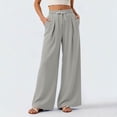 thumbnail image 5 of HKYNLAG Women's Wide Leg Lounge Pants Lightweight Drawstring High Waisted Casual Loose Trousers with Pockets Light Gray L, 5 of 5