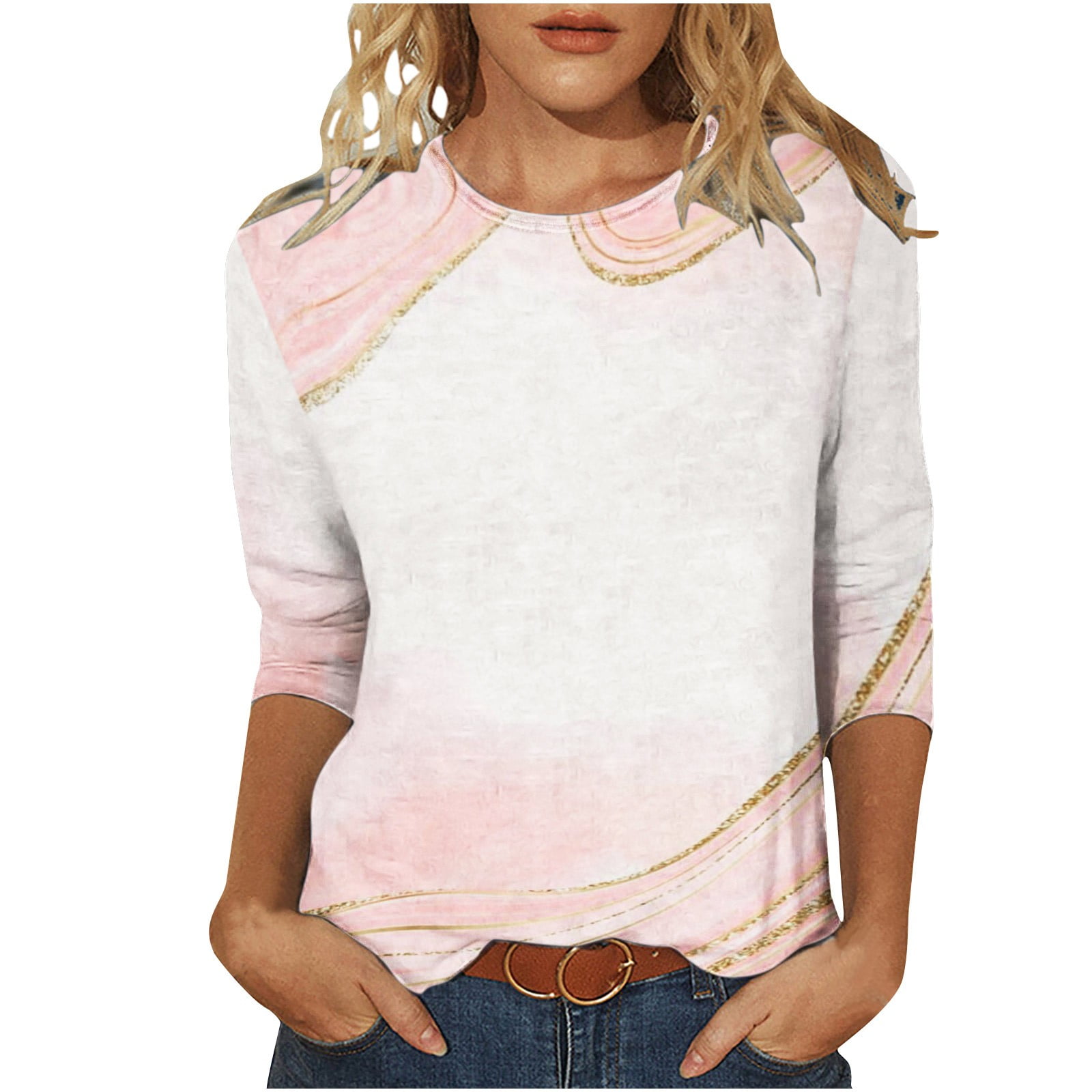 Womens Tops Women'S TrendsPrinted T-Shirt Mid-Length 3/4 Sleeves Blouse ...