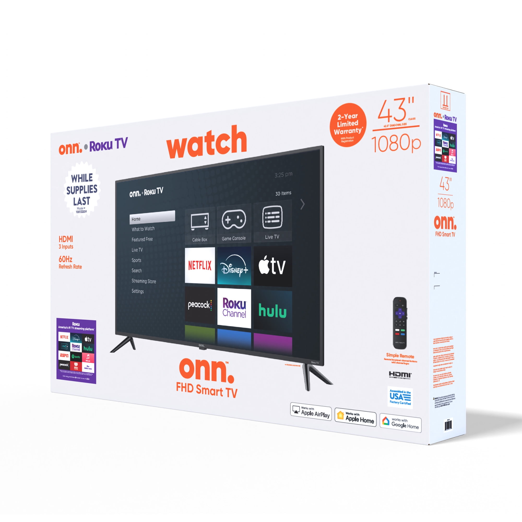 onn. 43” Class FHD (1080P) LED Roku Smart TV (100133209)