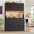 thumbnail image 2 of Hiphuta 71" Tall Kitchen Pantry Storage Cabinet with RGB LED and 6 Metal Hooks, Farmhouse Coffee Bar Cabinet with Charging Station, Buffet with Hutch and Microwave Stand, Black, 2 of 7