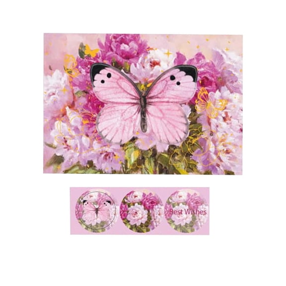 1 Greeting Card, 1 Envelope, 3 Sealing Stickers - 3D Greeting Cards Butterfly Up Card with Envelopes & Stickers Foldable Popup Christmas Cards Anniversary Cards
