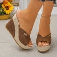 thumbnail image 4 of Rokment Cotton Linen Espadrilles Platform Wedge Sandals for Women 2026 Summer Beach Trendy Casual Peep Toe Extra Chunky Heeled Slip on Slides Backless Dressy Slippers Brown Size 7, 4 of 7