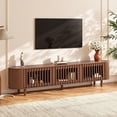 thumbnail image 3 of Weselon 71" Floating TV Stand for TVs up to 80 Inch, 2-in-1 Mid-Century Modern Wall Mounted or Floor Media Console with Slatted Doors, Walnut, 3 of 10