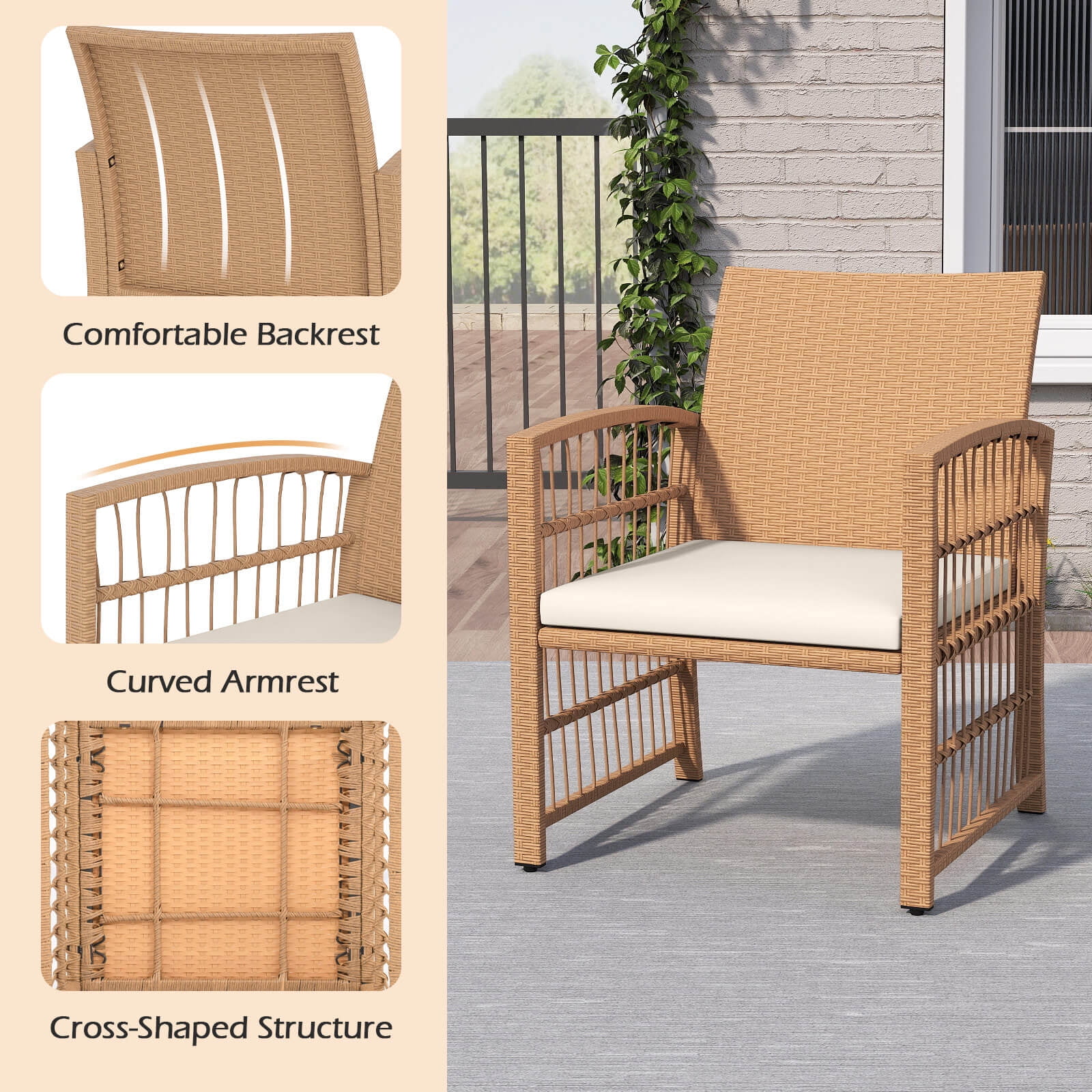 Costway 5 Pieces Patio Conversation Set PE Rattan Balcony Furniture Set with Cushions