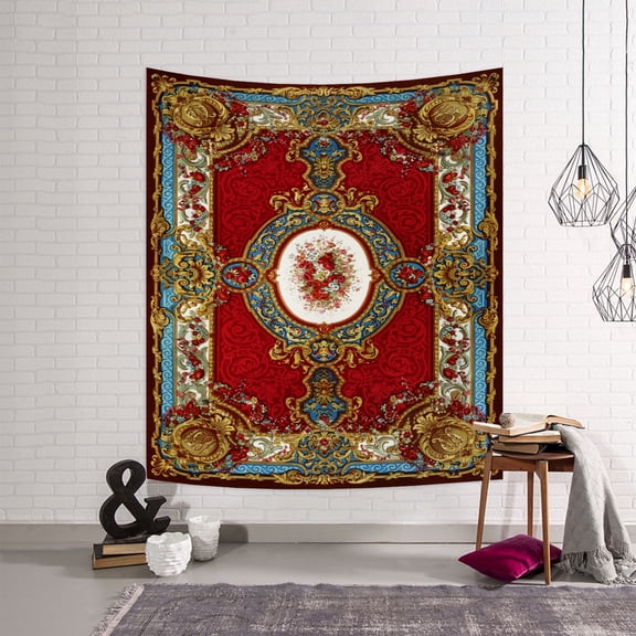 Boho Hippie Tapestry Aesthetic,Indian Bohemian Tapestries,Vintage Red Mandala Flower Blanket Vertical Wall Hanging for Living Room Dorm,50Wx60H