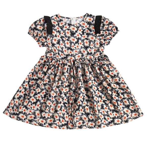 XXWXYD Girls 𝖥loral Dress Casual Dress Cute Comfortable Spring Summer Autumn Middle Older Children Everyday Outfit Play Dress 𝖥loral Print Design