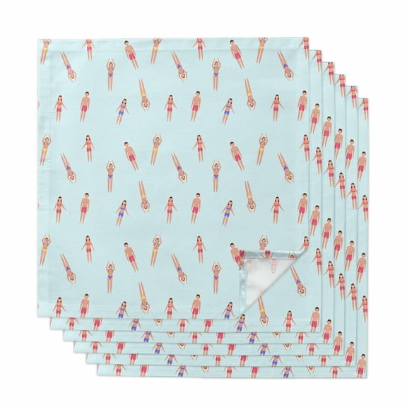 Summer Swimmers Cloth Napkins, Cartoon Swimming Girls Boys Sports Washable and Reusable Dinner Napkins Set of 6, Table Napkin for Kitchen Party Birthday Wedding Hotel Housewarming 20"x20"