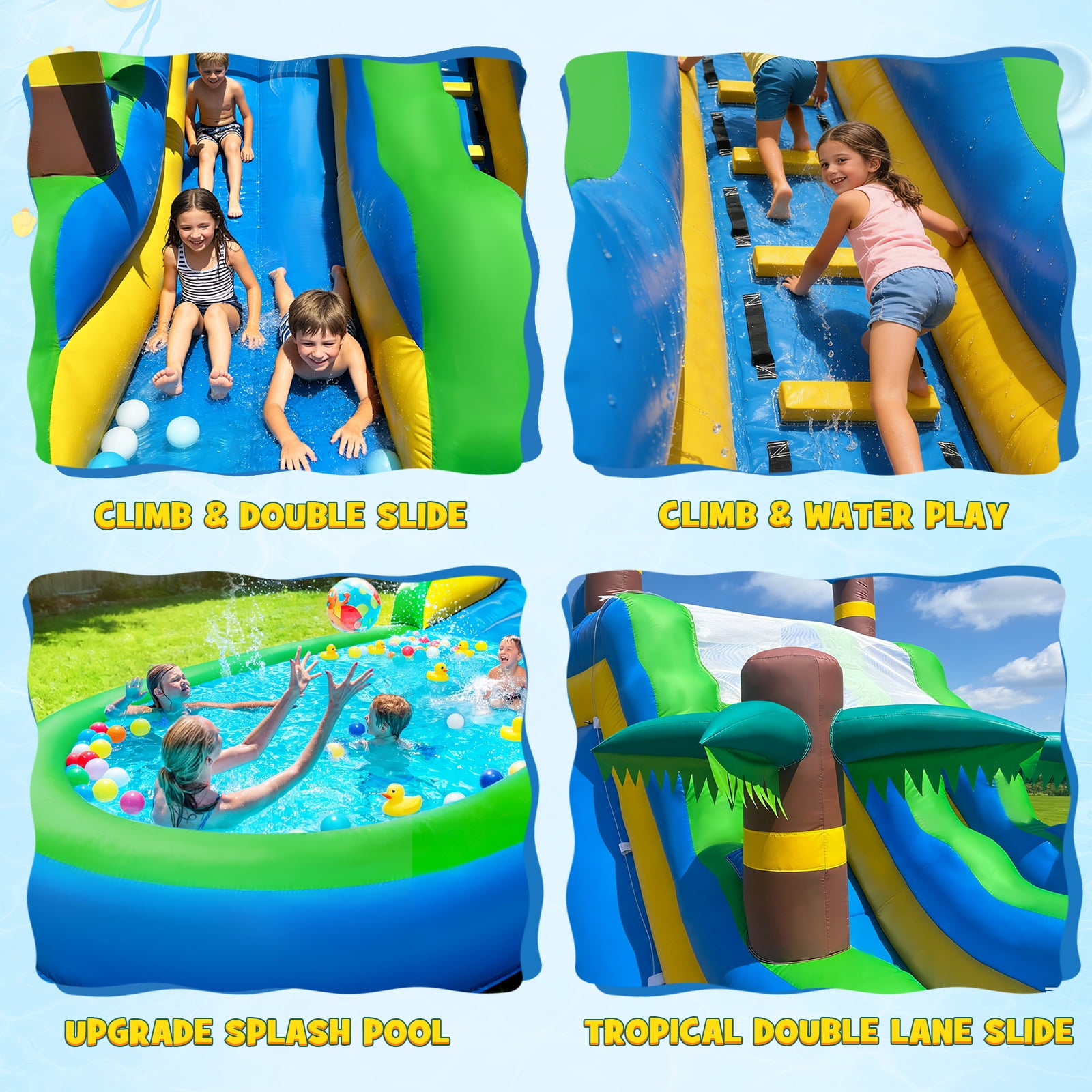 STICCIO 26ft Inflatable Water Slide with Blower, Single Climbing Lane Dual Slide, Splash Pool, Commercial Waterslide for Kids & Adults, Blue