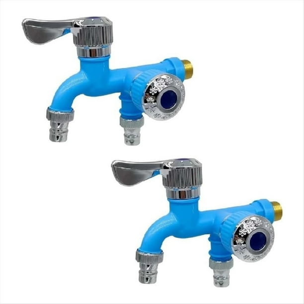 2 Piezas Divisor de Grifo de 2 Vías Divisor de Manguera de Jardín Divisor de de Agua, Grifo de Agua de Grifos Dobles para Exteriores, Azul