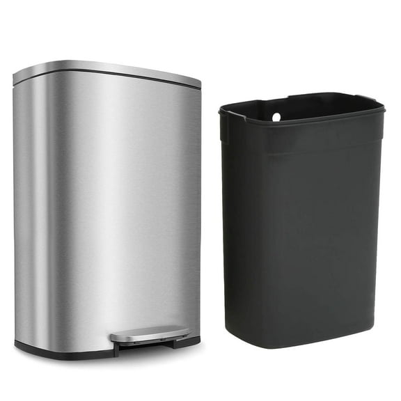 13 Gallon/50 L Garbage Can Kitchen Trash Can with Lid Stainless Steel Trash Bin for Office Bedroom Bathroom, Sliver