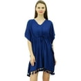 thumbnail image 5 of Bimba Women's V-Neck Tassel Kaftan Short Drawstring Waist Caftan Beachwear Coverup Dress, 5 of 9
