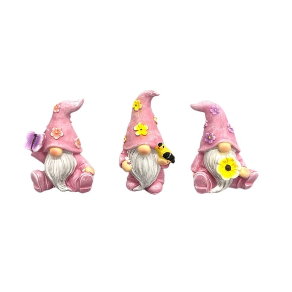 Pink Set Of 3 Resin Easter Gnomes Spring Table Decor Cute Gnome Figurines For Home Accent