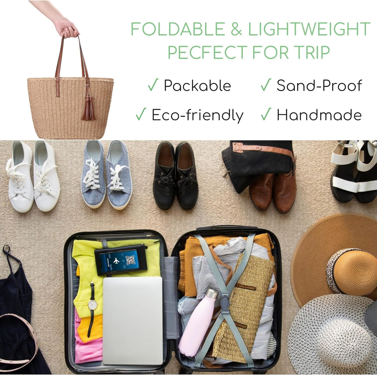 CAILDANL Straw Bags For Women | M Size Travel Straw Totes Bag Woven Summer Handmade Shoulder Bag Handbag
