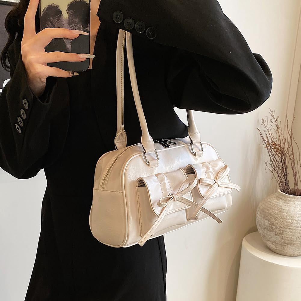 CAILDANL Cute Bow Purse Aesthetic Japanese Shoulder Bag Faux Leather Tote Bag Y2k Red Handbag Purse