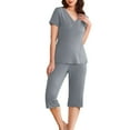 thumbnail image 5 of Feancey Soft Pjs for Women Set Summer Short Sleeve V Neck Pajama and Capri Pant Lounge Sets Solid Color Loose Sleepwear 2 Piece Outfits Gray L, 5 of 10