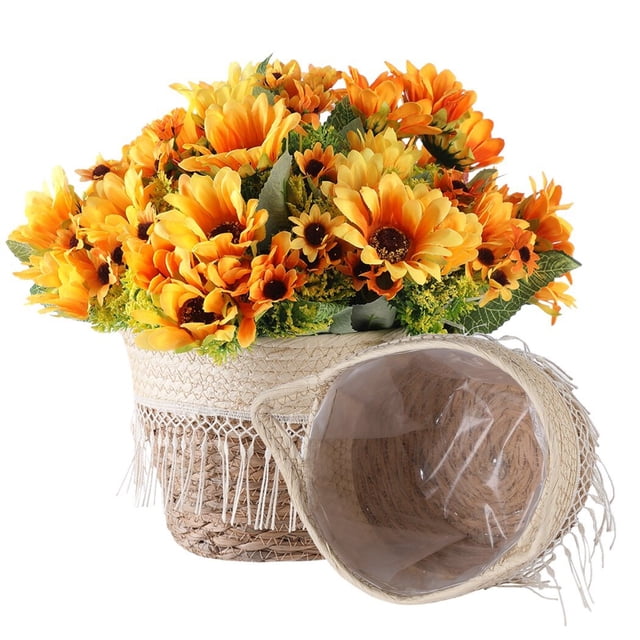 2 cestas para plantas de pasto marino, macetas tejidas a mano, maceteros de interior con asa, cestas de almacenamiento duraderas, contenedores de plantas para decoración del hogar (pequeño+mediano)