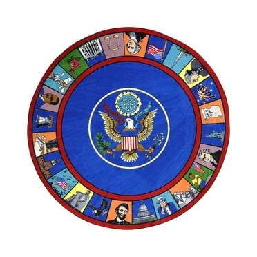 Joy Carpets 1450E Symbols of America 7 ft.7 in. Round  WearOn Nylon Machine Tufted- Cut Pile Educational Rug