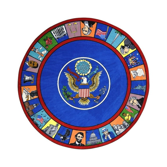 Symbols of America 7'7" Round Area Rug In Color Multi