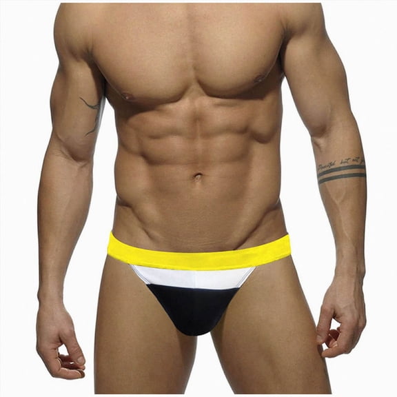 TAmten Swim Trunks for Men Mens Swim Thong Sexy Swimwear Bikini Swimsuit Swimming Briefs String Bright Fabric(Black,L)