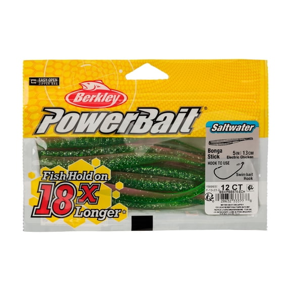 Berkley PowerBait® Saltwater Bonga Stick, 5 in, Jerkbaits, Electric Chicken (12-count)
