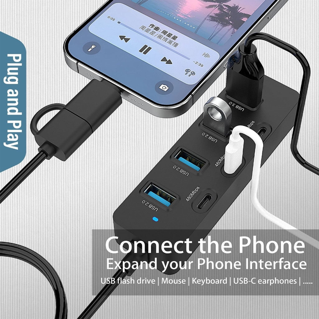 Double Input USB A USB C 7 Port Expansion Hubs Supporting Fast 5Gbps Data Transfer Plugs and Play for Various Devices