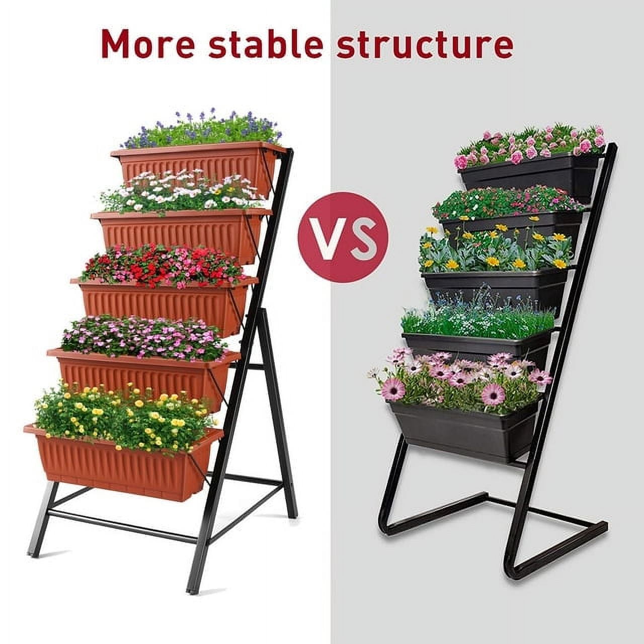 Funcid 4 ft Vertical Garden 5-Tier Raised Garden Bed for Patio Balcony Flower Herb Freestanding Garden Planter Box Brown, 26"×22.75×45"